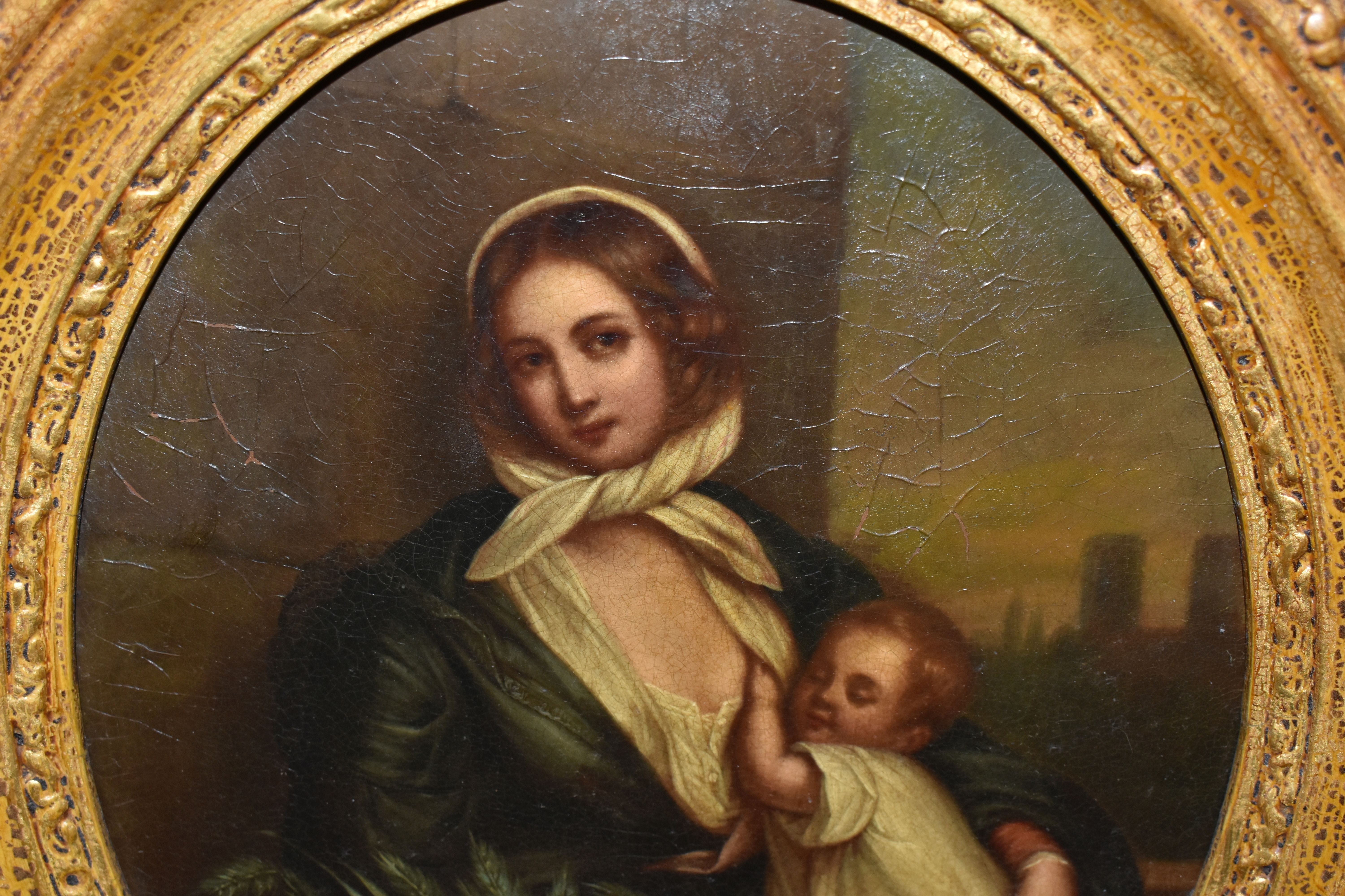 A 19TH CENTURY ENGLISH SCHOOL PORTRAIT OF MOTHER AND CHILD, the mother is depicted as a flower - Image 5 of 6