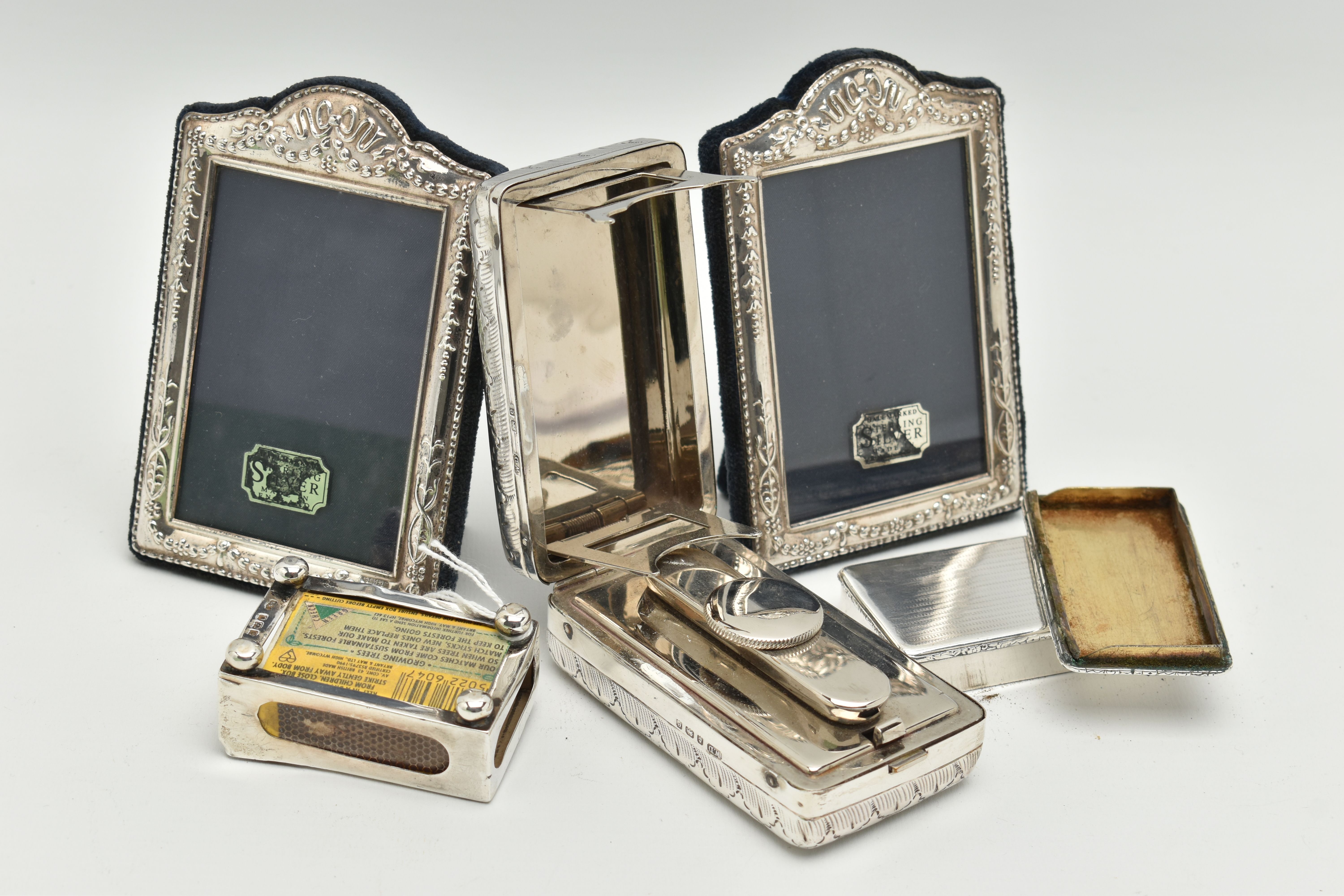 A SMALL PARCEL OF SILVER, a pair of Elizabeth II rectangular easel back photograph frames, foliate - Image 6 of 7