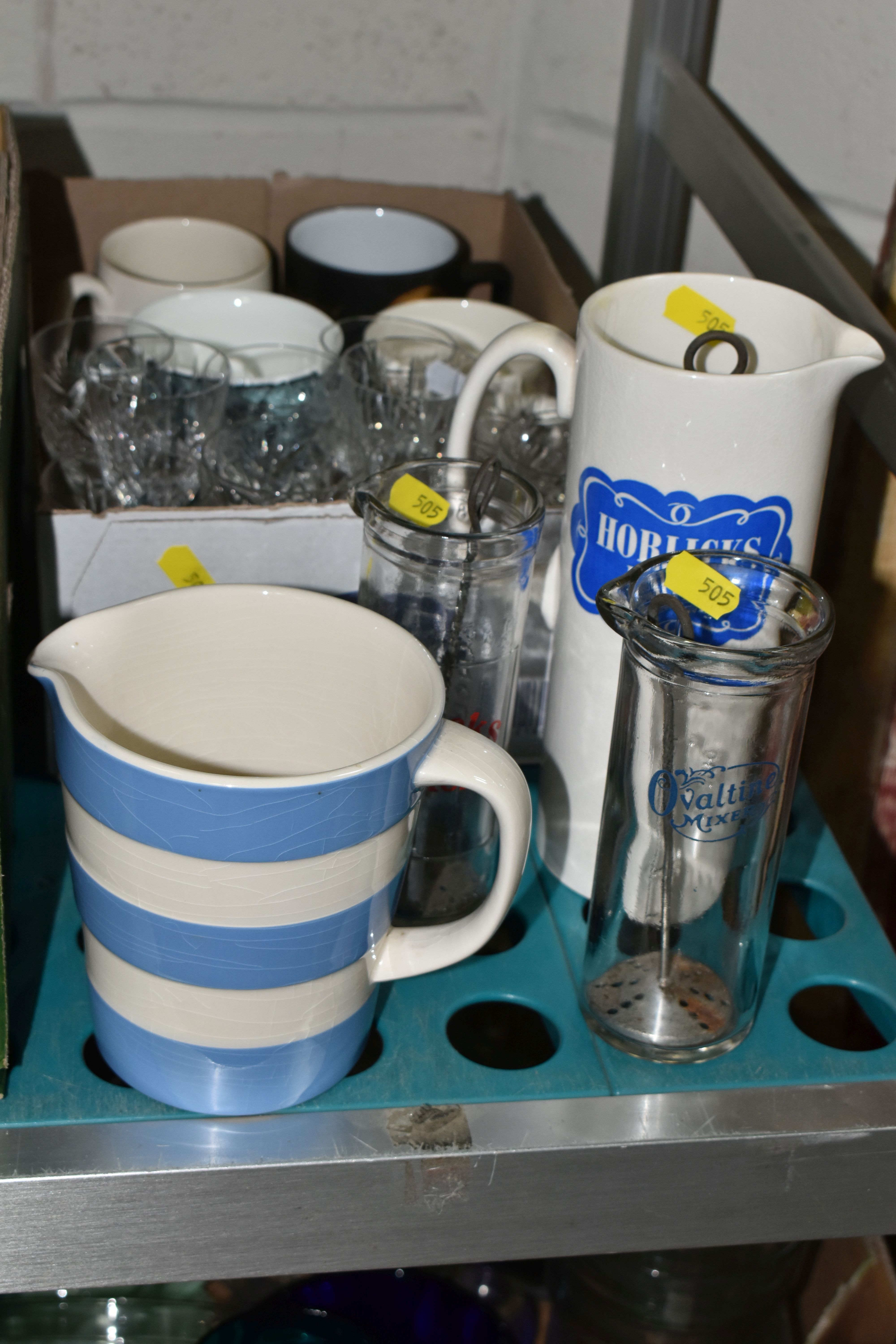 FOUR BOXES AND LOOSE CERAMICS AND GLASSWARE, to include a boxed Wedgwood for Russell Hobbs coffee - Image 7 of 9