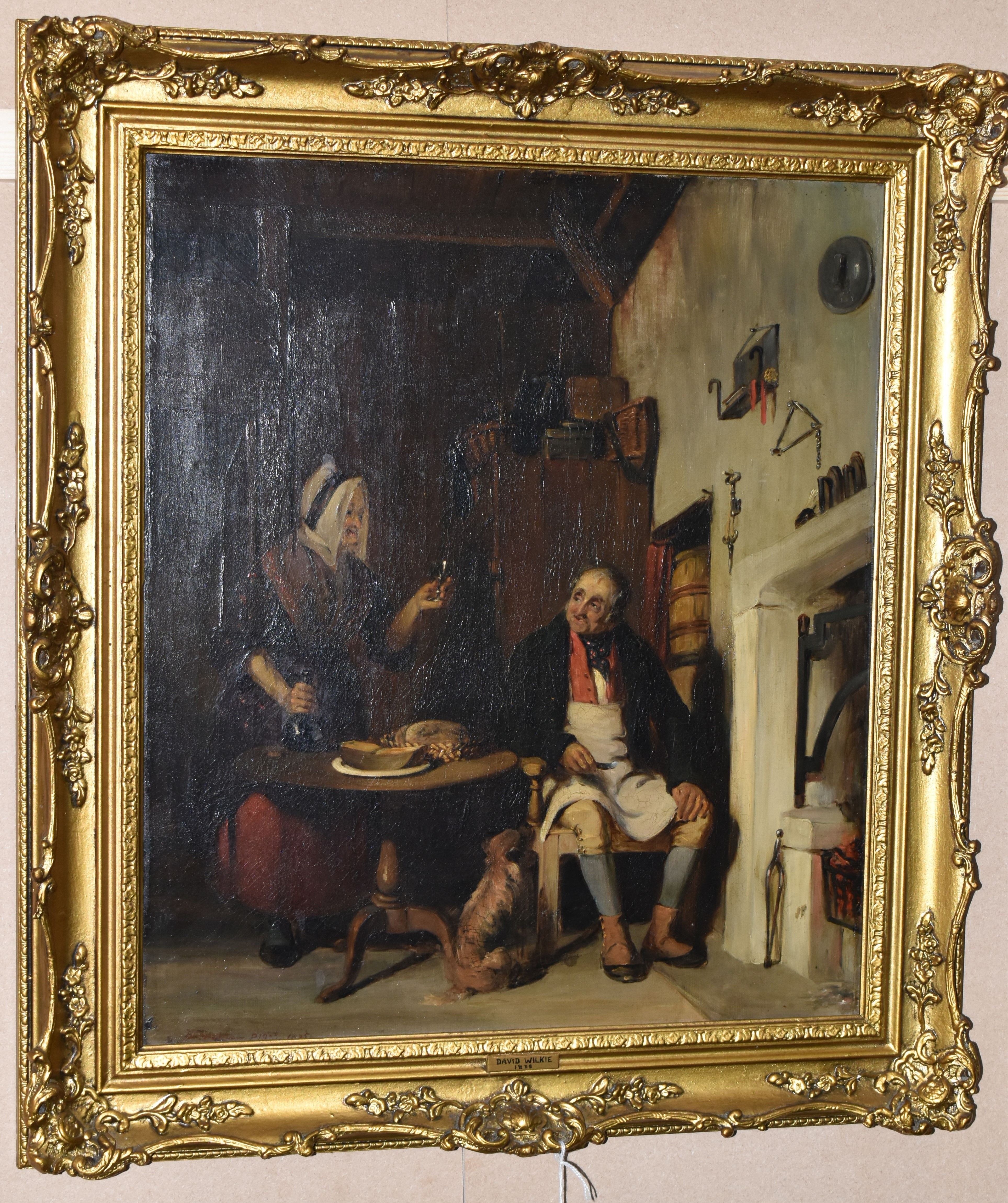 DAVID WILKIE (1785-1841) FIGURES IN AN INTERIOR SCENE, an elderly Gentleman is seated beside a