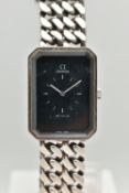 A LADIES 'OMEGA' DE VILLE WRISTWATCH, hand wound movement, rectangular black dial signed 'Omega De