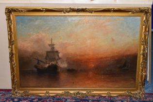 JAMES FRANCIS DANBY (BRITISH, 1816-1875) Maritime scene at sunset, oil on relined canvas, signed and