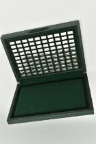 A CASED SET OF WHITE METAL INGOTS, a green presentation case displaying one hundred white metal