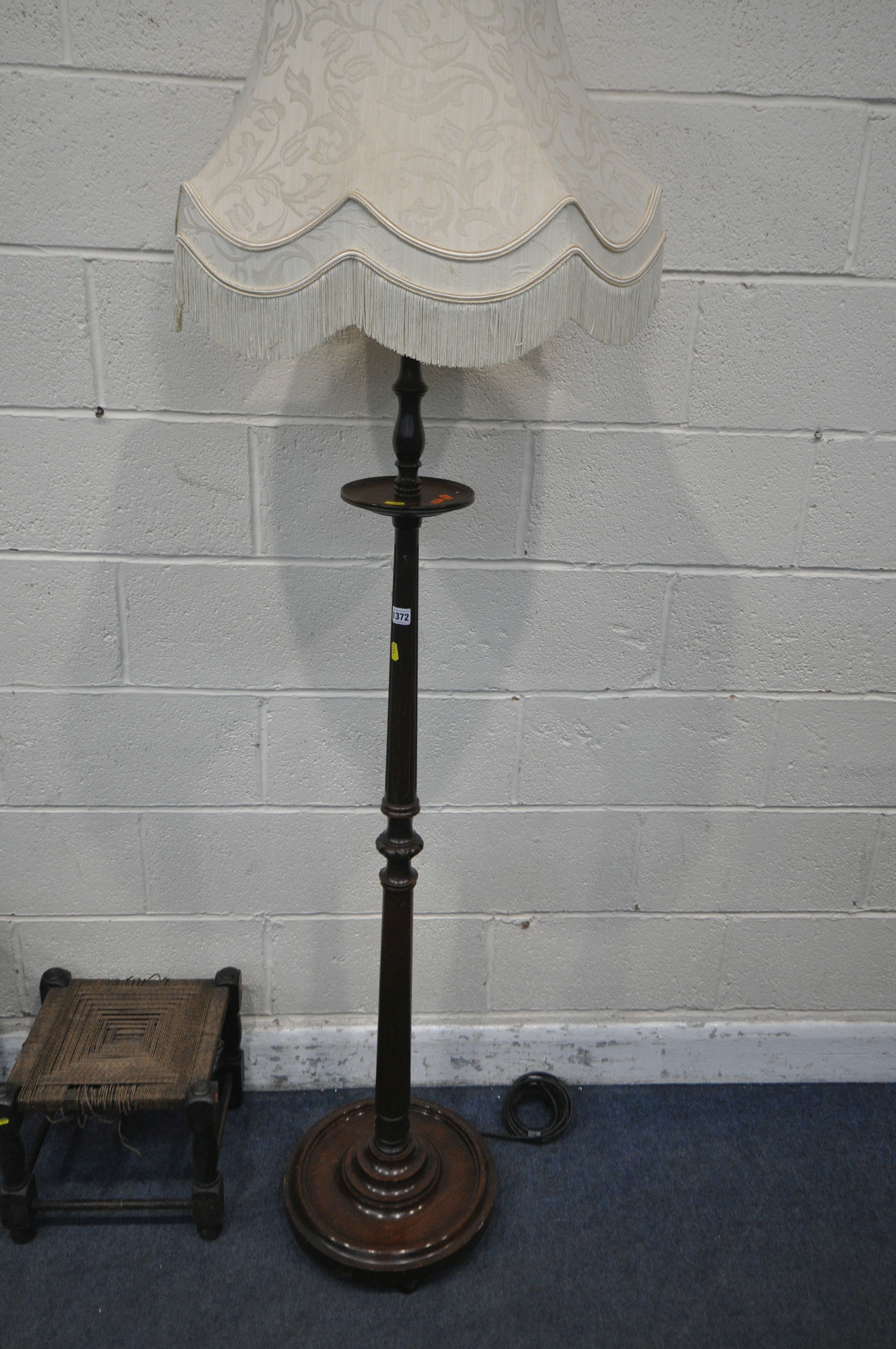 A 20TH CENTURY OAK STANDARD LAMP, with a small circular shelf, height to fitting 155cm, a mahogany - Image 2 of 6