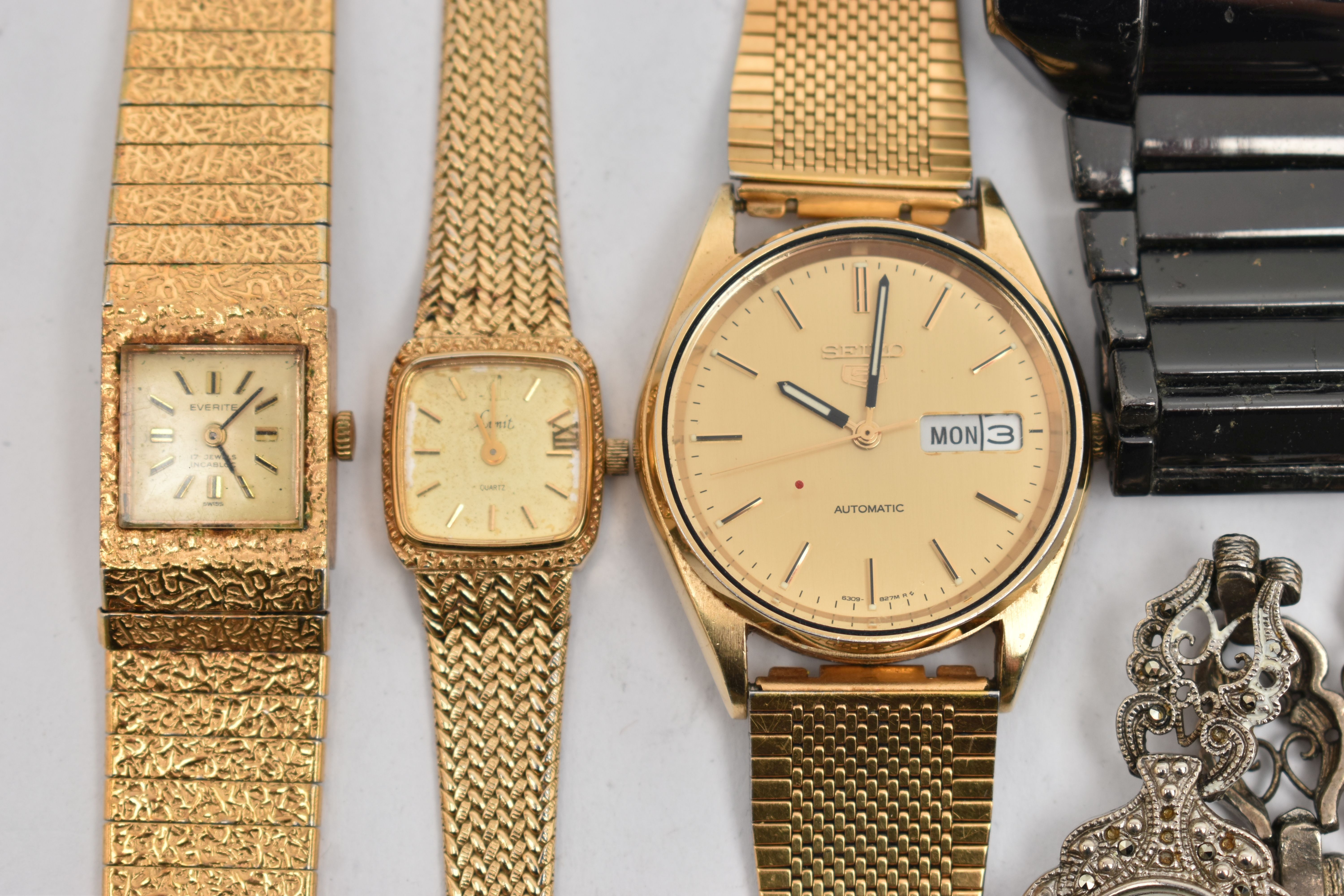 SEVEN WRISTWATCHES, to include a gents 'Seiko 5' automatic, round gold dial signed 'Seiko 5, - Image 3 of 3