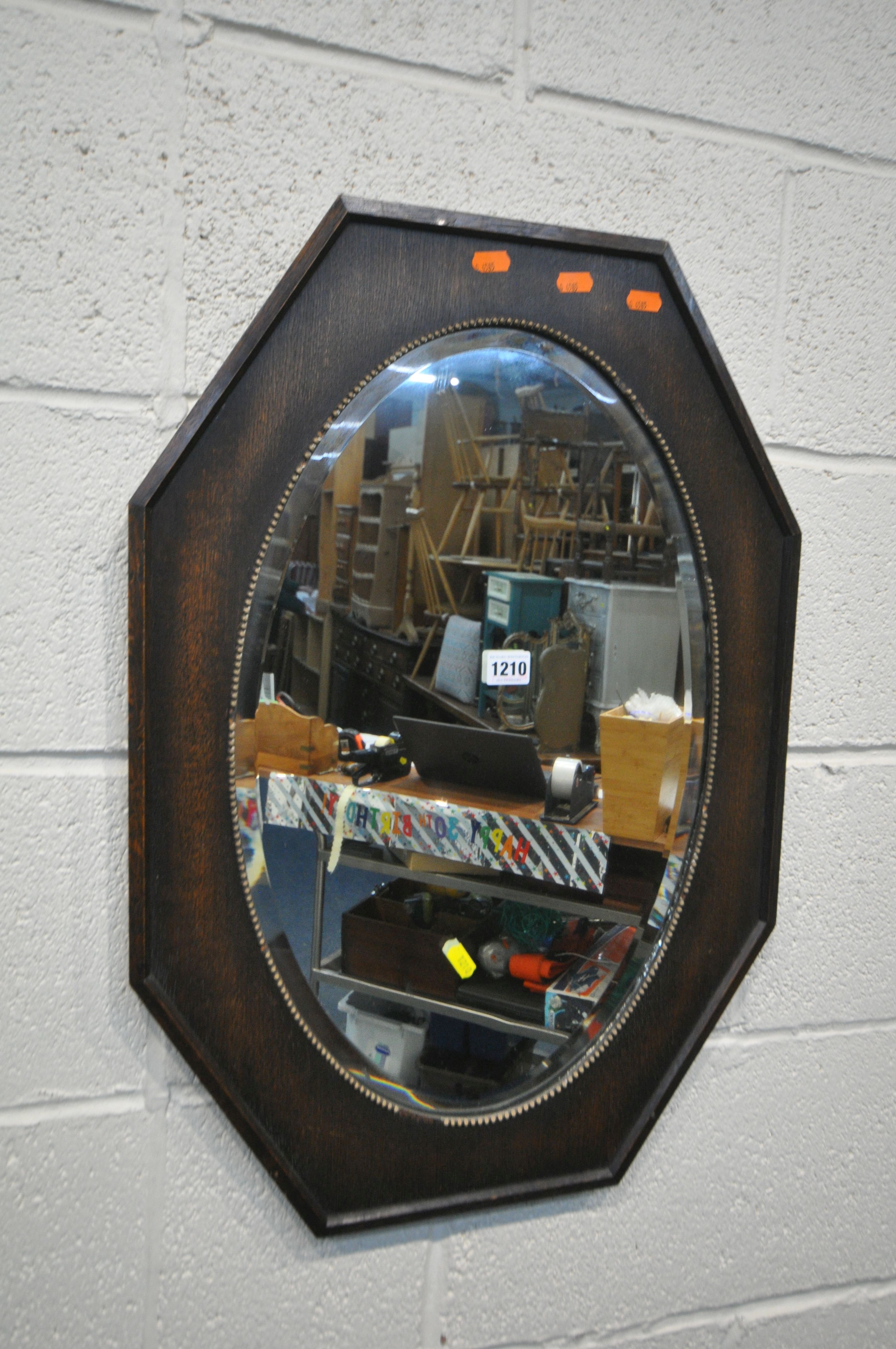 AN OAK OVAL WALL MIRROR, along with four other modern mirrors, a modern wall clock and two lamps ( - Image 2 of 5