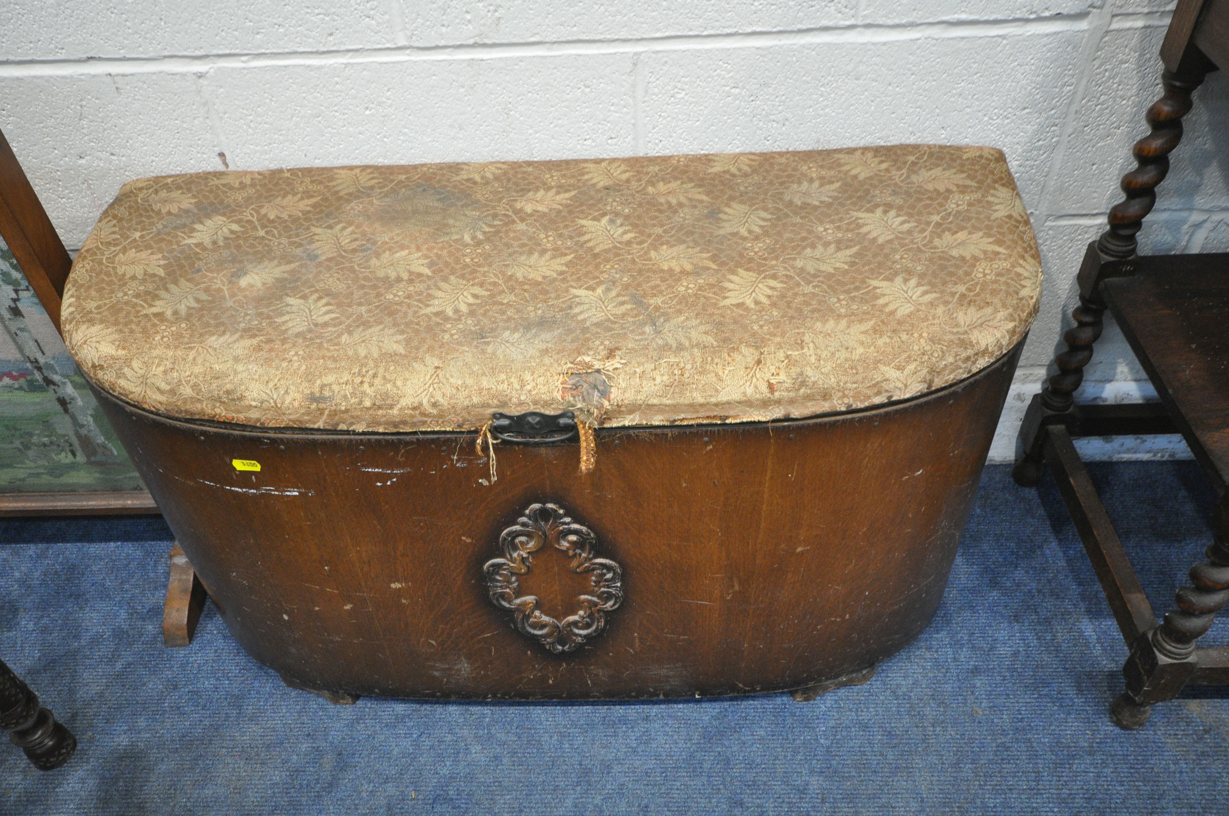 AN OAK BARLEY TWIST TWO TIER STAND, with a wavy top, width 61cm x 46cm x height 71cm, an oak nest of - Image 3 of 5