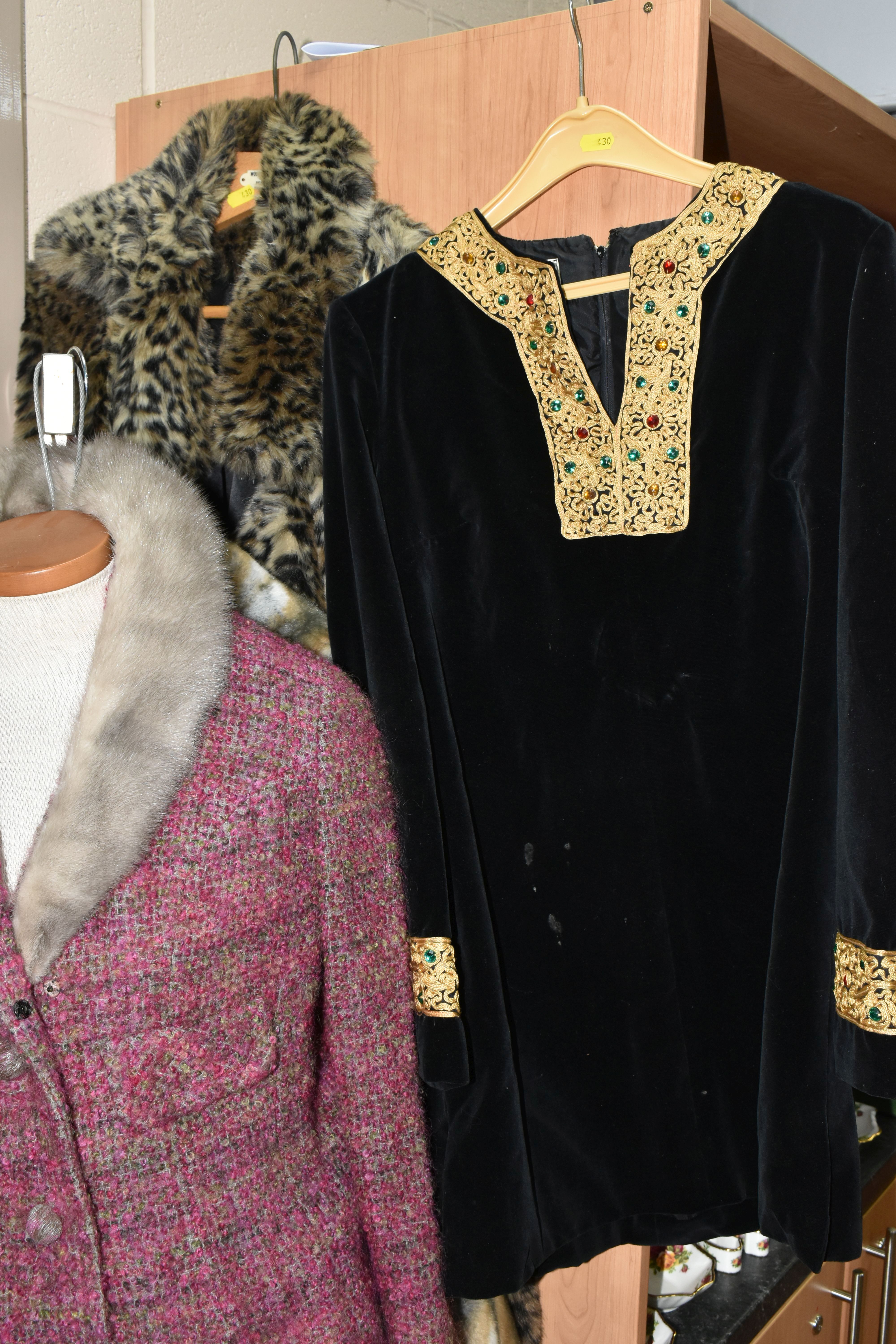 A GROUP OF LADIES VINTAGE CLOTHING, comprising a full length caramel coloured mink coat by Faulkes - Image 6 of 9