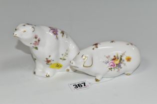 TWO ROYAL CROWN DERBY 'DERBY POSIES' PATTERN PAPERWEIGHTS, comprising a Derby Posies Polar Bear,