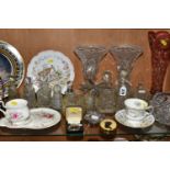 A GROUP OF VICTORIAN CUT CRYSTAL AND CERAMICS, to include a Royal Albert 'Memories' pattern tennis