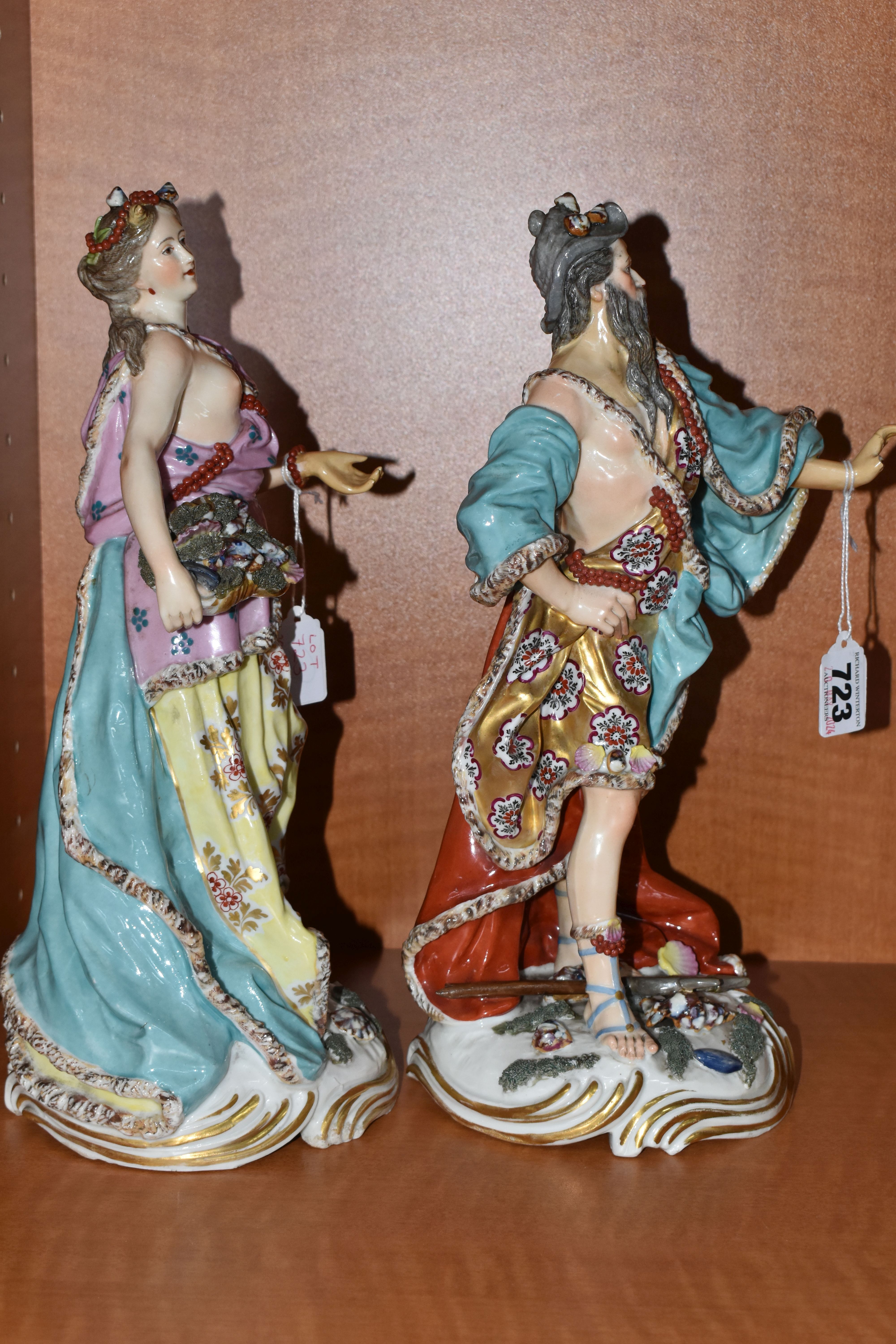 A PAIR OF 19TH CENTURY CONTINENTAL PORCELAIN FIGURES OF POSEIDEN AND AMPHITRITE, both modelled as - Image 4 of 10
