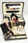 A LARGE JEWELLERY BOX AND SELECTION OF JEWELLERY, an assortment of costume jewellery to include a