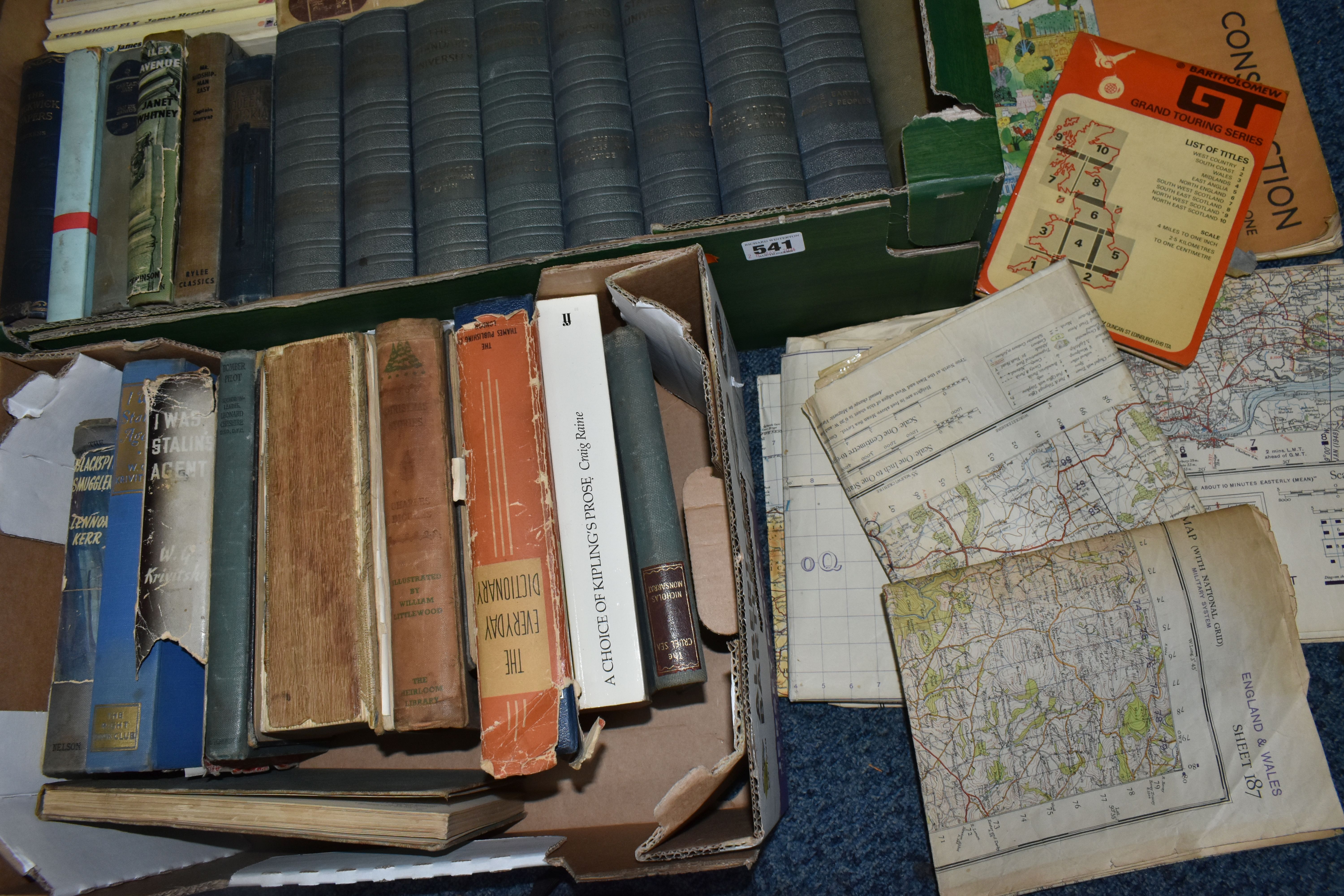 THREE BOXES OF BOOKS AND A SELECTION OF VINTAGE ORDNANCE SURVEY MAPS to include a selection of early - Image 2 of 4