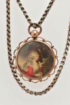 AN EARLY 20TH CENTURY CHAIN AND PHOTO PENDANT, a belcher link chain, fitted with a cylinder clasp,