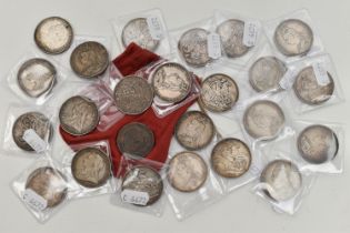 A SMALL BOX CONTAINING 23X VICTORIAN CROWN COINS, to include a 1945 Crown (Cinquefoil Stop) 1888, 7x