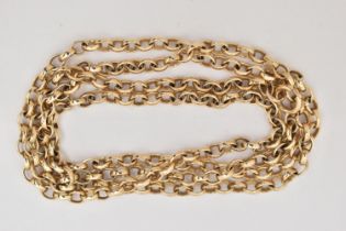 A YELLOW METAL BELCHER CHAIN, fitted with a spring clasp, approximate length 645mm, clasp stamped