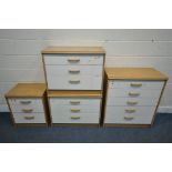 A MODERN FOUR PIECE BEDROOM SUITE, comprising a chest of five long drawers, width 79cm x depth
