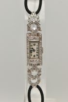 A LADIES EARLY 20TH CENTURY DIAMOND COCKTAIL WRISTWATCH, hand wound movement, rectangular dial,