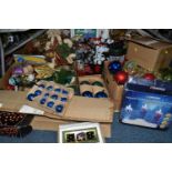 A LARGE QUANTITY OF CHRISTMAS DECORATIONS to include a variety of different LED lights, tinsel,
