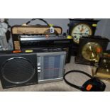 A COLLECTION OF VINTAGE RADIOS, CLOCKS, AND A SET OF HEADPHONES to include a 'Grundig Party Boy 110'