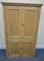 AN EARLY 20TH CENTURY PINE CUPBOARD, fitted with two pairs of doors, width 97cm x depth 49cm x
