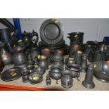 A LARGE QUANTITY OF PEWTER KITCHENWARE from a variety of manufacturers including 'Dixon & Son,' '