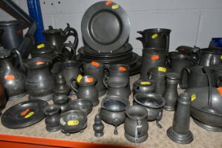 A LARGE QUANTITY OF PEWTER KITCHENWARE from a variety of manufacturers including 'Dixon & Son,' '