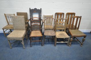A SELECTION OF CHAIRS, of various ages, materials, styles, etc (condition report: all with wear