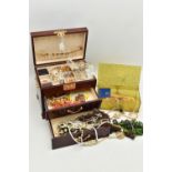ASSORTED COSTUME JEWELLERY AND A JEWELLERY BOX, multi storage wooden jewellery box, hinged cover
