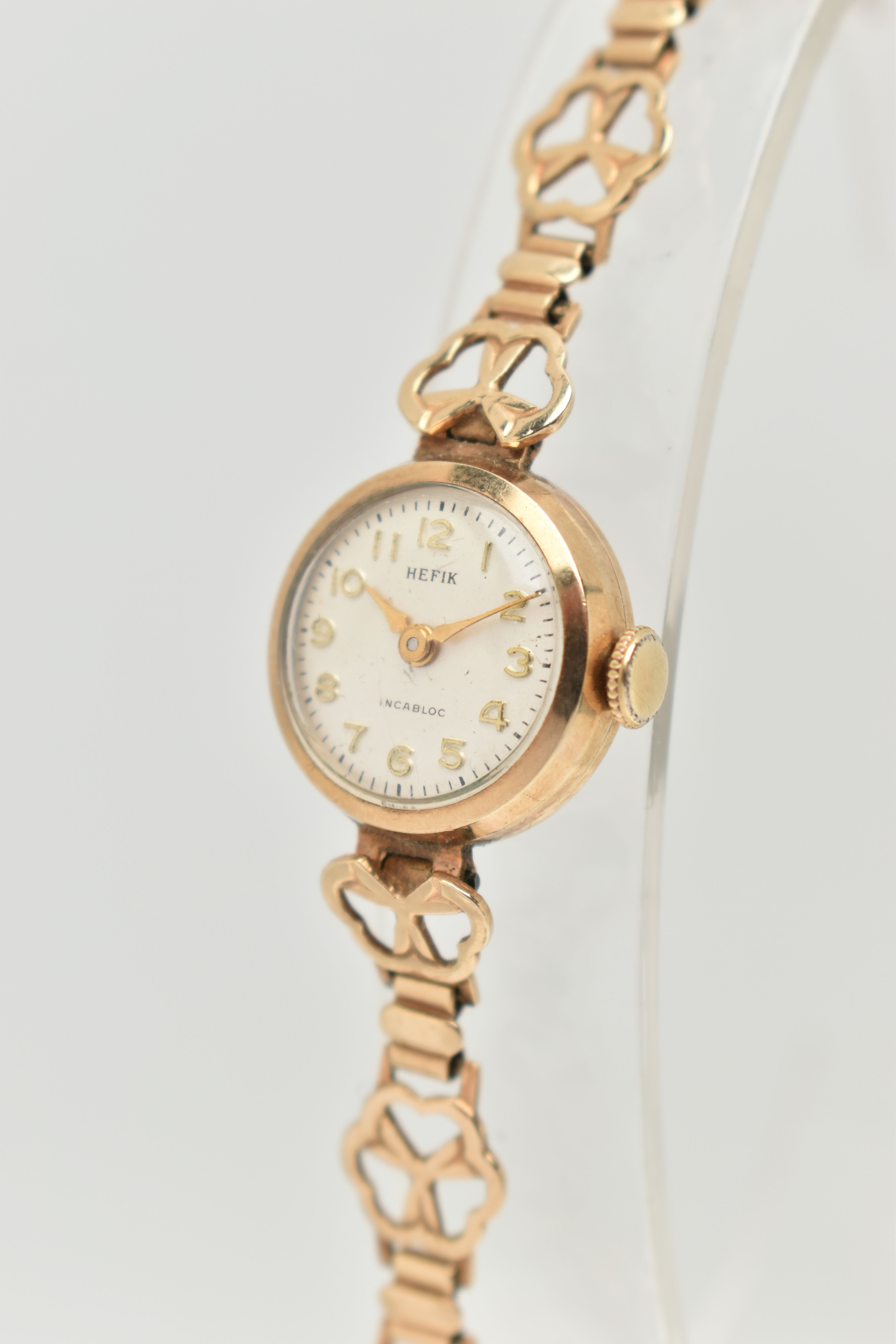 A LADIES 9CT GOLD WRISTWATCH, manual wind, round silver dial signed 'Hefix', Arabic numerals, gold - Image 2 of 6