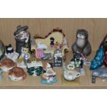 A COLLECTION OF CAT FIGURINES AND ORNAMENTS, comprising a large Italian art pottery ATN seated tabby