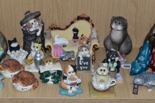 A COLLECTION OF CAT FIGURINES AND ORNAMENTS, comprising a large Italian art pottery ATN seated tabby