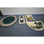 AN EMERALD GREEN CIRCULAR CHINESE WOOLEN RUG, with beige and floral border, diameter 159cm, a