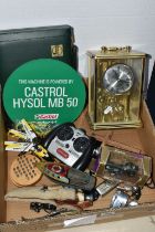 ONE BOX OF ASSORTED COLLECTABLES to include a vintage 'Castrol' promotional games compendium