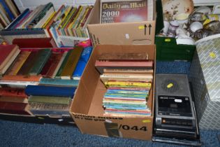FIVE BOXES AND LOOSE MISCELLANEOUS SUNDRIES to include three boxes of vintage books comprising a