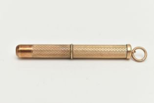 A 9CT GOLD CIGAR PEIRCER, engine turned pattern, approximate length of case 50mm, hallmarked 9ct