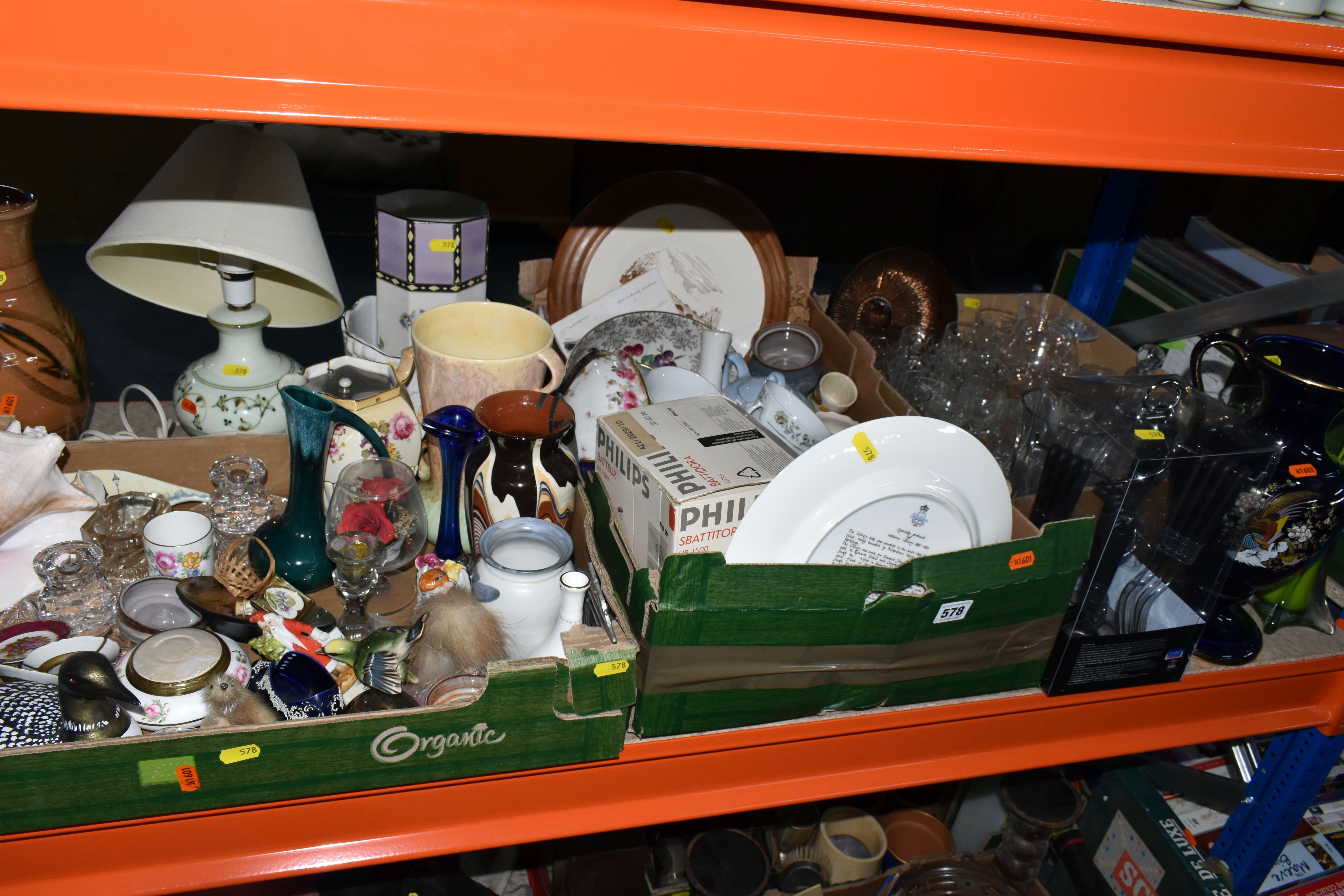 THREE BOXES AND LOOSE CERAMICS, GLASS AND METALWARE, including a small quantity of Royal Worcester