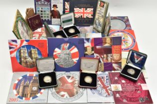 A QUANTITY OF ROYAL MINT CASED BU AND PROOF COINS, to include Sixteen BU Year sets included is the