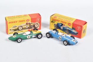 TWO BOXED DINKY TOYS RACING CARS, Cooper, No.240, blue body with white stripe, RN20, driver with