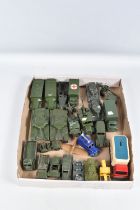 A QUANTITY OF UNBOXED AND ASSORTED PLAYWORN MAINLY DINKY TOYS MILITARY VEHICLES, to include French