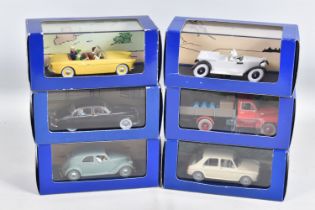 SIX BOXED HERGE MOULINSART EN VOITURE TINTIN MODEL VEHICLES, the first is L'affaire Tournesol