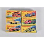 SIX BOXED MATCHBOX SUPERFAST DIECAST MODEL VEHICLES, the first a no. 61 Blue Shark, blue body