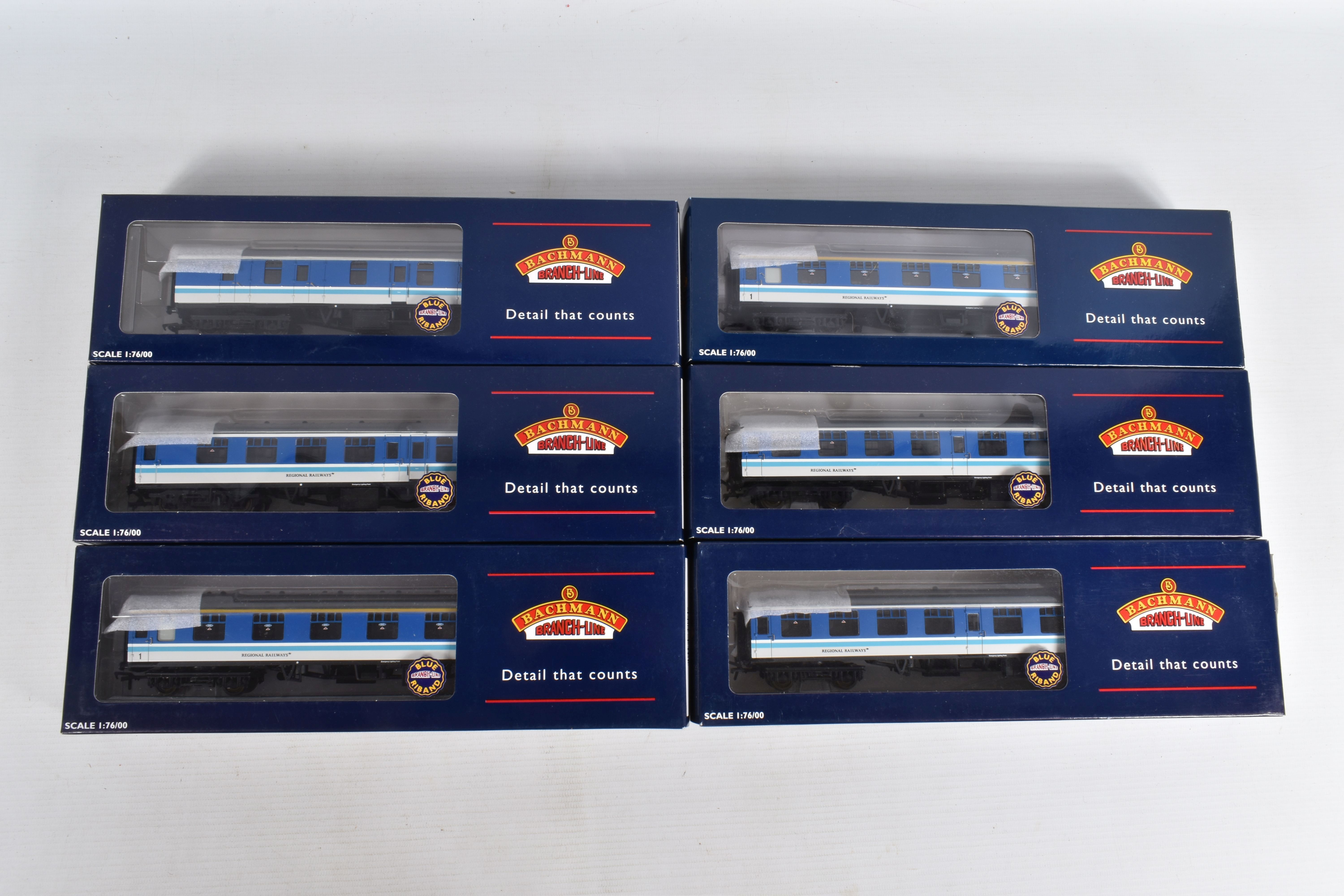 SIX BOXED OO GAUGE BACHMANN BRANCHLINE MODEL RAILWAY COACHES, to include two Mk1 TSO tourist