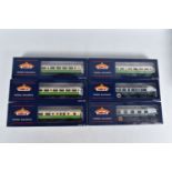SIX BOXED OO GAUGE BACHMANN BRANCHLINE MODEL RAILWAY COACHES, to include a Four Set 'Kyle Line' MK
