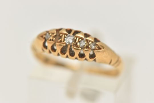 AN 18CT GOLD DIAMOND BOAT RING, (AF one diamond is missing), old and rose cut diamonds in an open - Image 1 of 4