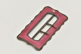A 'DEAKIN & FRANCIS' SILVER BUCKLE, rectangular form buckle with scalloped edge detail, pink