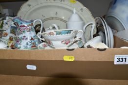 TWO BOXES OF MIXED GLASS AND CERAMICS to include two Radford cups and saucers, two crystal cut