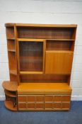 A.H. MCINTOSH, A MID CENTURY TEAK WALL CABINET, fitted with a glass door and a fall front door,