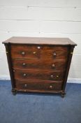 A VICTORIAN MAHOGANY SCOTTISH CHEST, fitted with two short over three long drawers, with turned