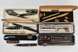A SELECTION OF ITEMS, to include a 'Mentmore' fountain pen fitted with a 14ct nib, another